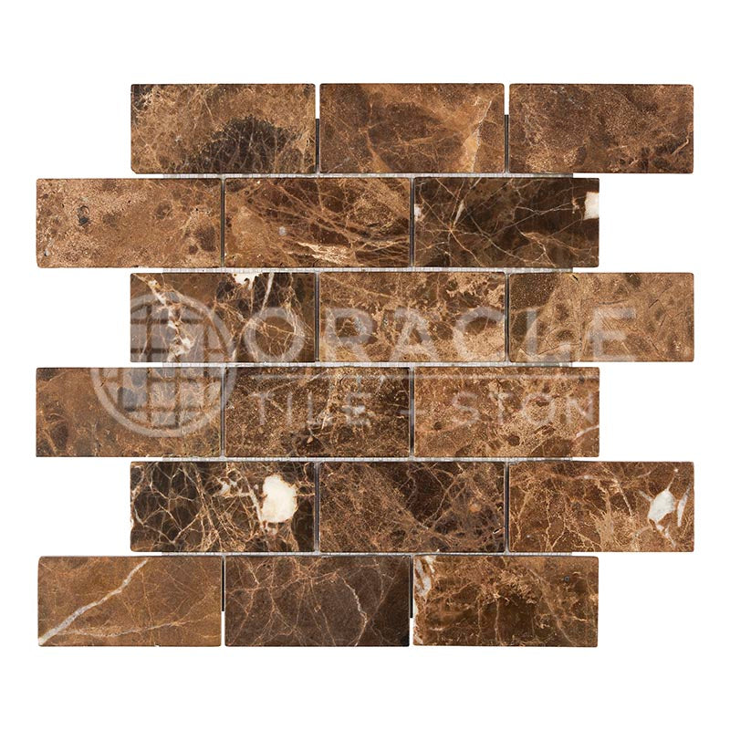 Emperador Dark (Spanish)	Marble	2" X 4"	Straight-Edged Brick Mosaic	Tumbled