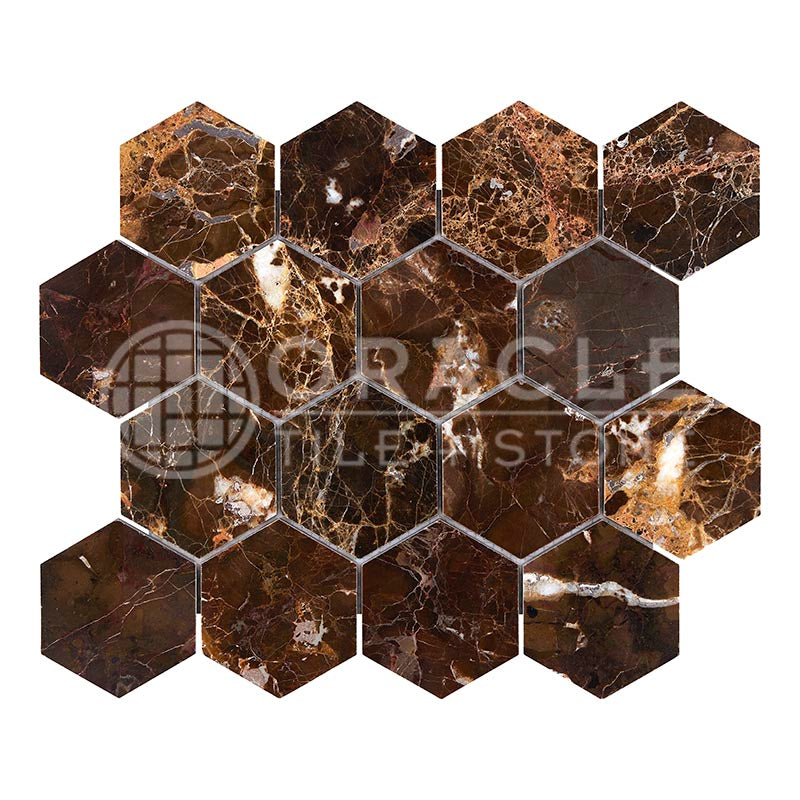 Emperador Dark Marble - 3" Hexagonal Mosaic Tile