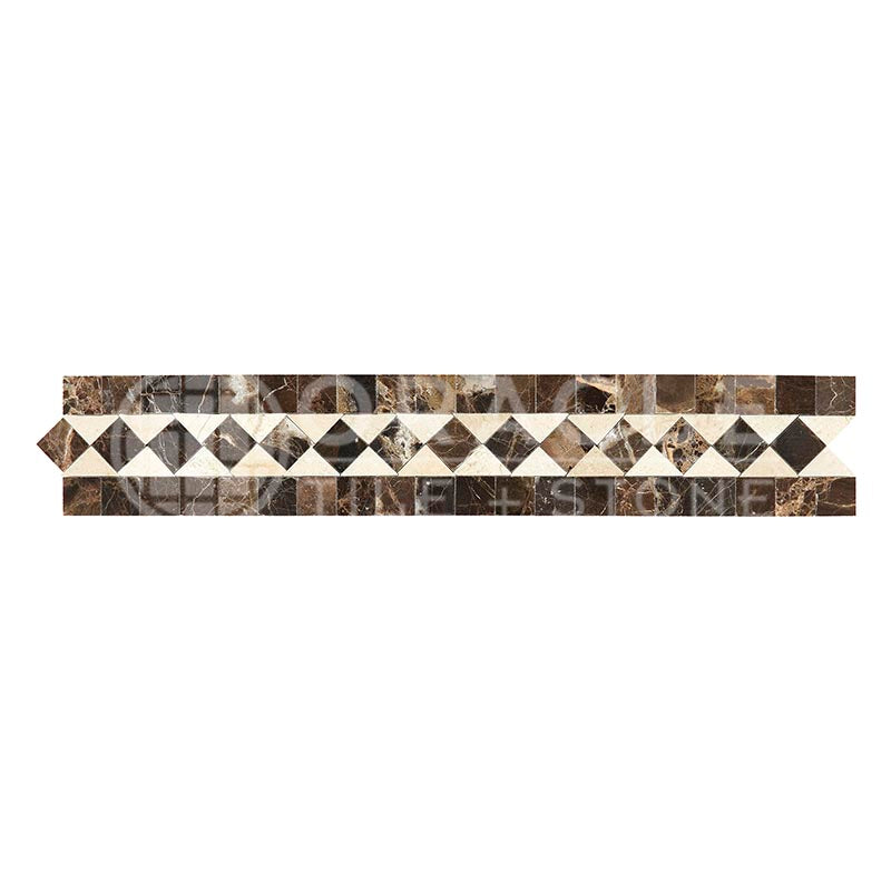 Emperador Dark Marble - BIAS Border / Listello with Crema Marfil Marble Dots