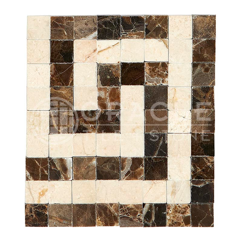 Emperador Dark Marble - Greek Key Border / Listello CORNER with Crema Marfil Marble Dots