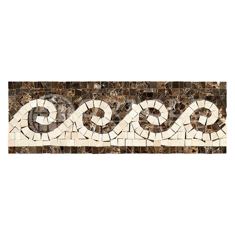 Emperador Dark Marble - WAVE Border / Listello with Crema Marfil Marble Dots