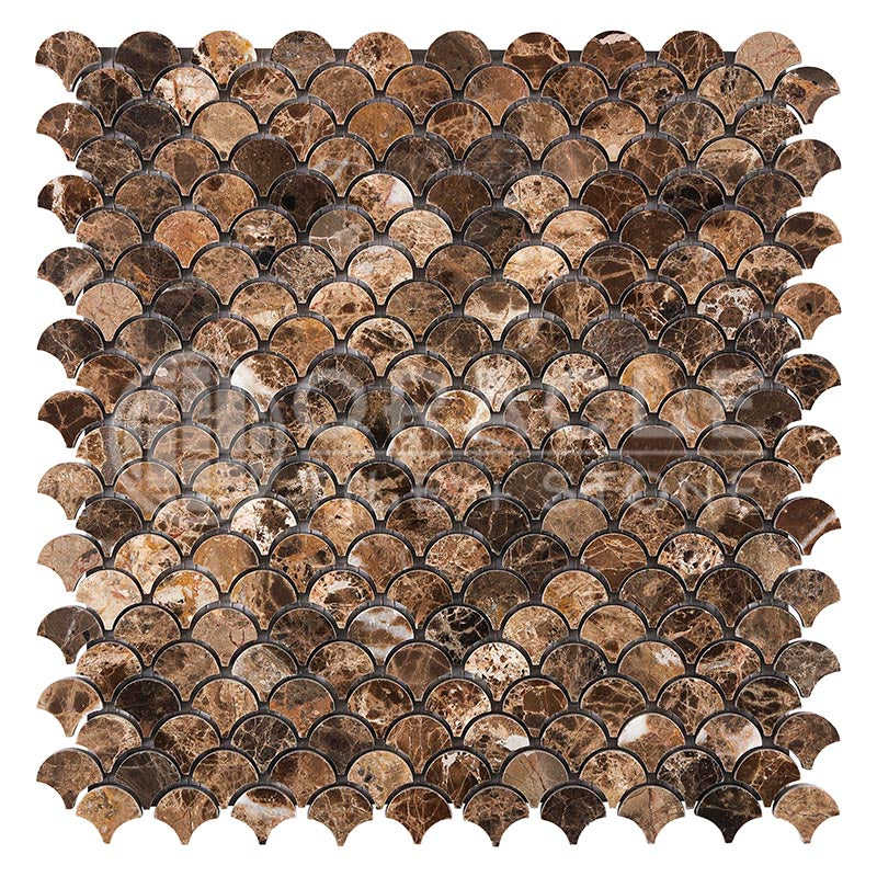 Emperador Dark Marble - FAN (Raindrop) Mosaic Tile