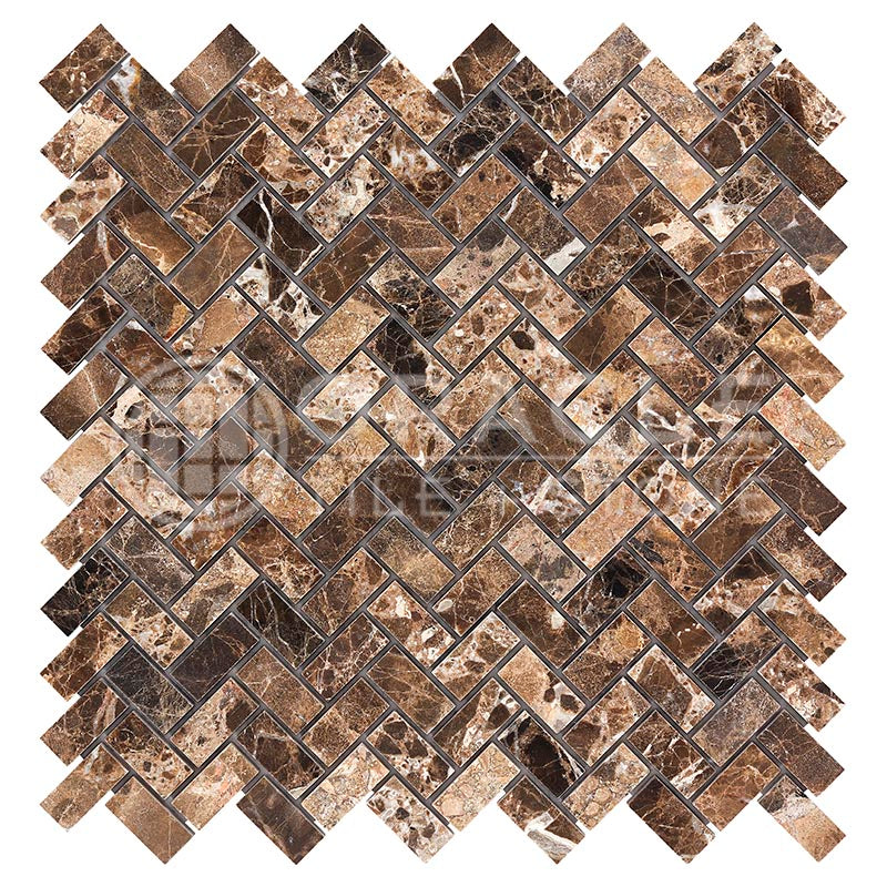 Emperador Dark Marble - Mini-Herringbone (5/8" X 1 1/4") Mosaic Tile
