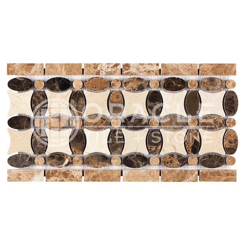 Crema Marfil - Florida Flower Border / Listello with Emperador Light and Dark Marble Dots