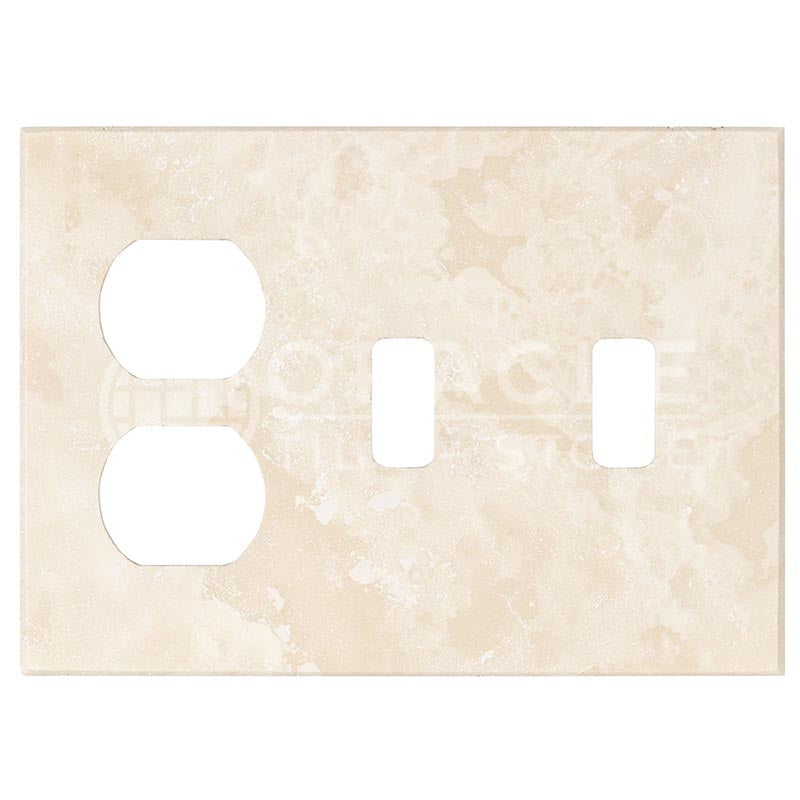 Ivory Travetine - 2 Toggle Duplex Switch Plate Cover with Screw