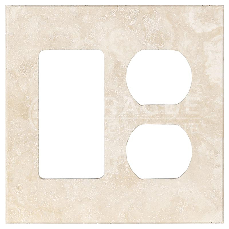 Ivory Travetine - Rocker Duplex Switch Plate Cover