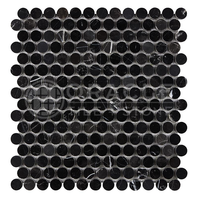 Negro Marquina Marble - Penny-Round Mosaic Tile