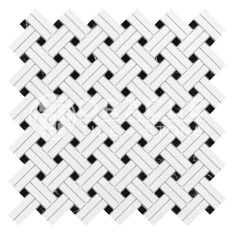 Thassos White Marble - Random-Strip (Manhattan) Mosaic Tile