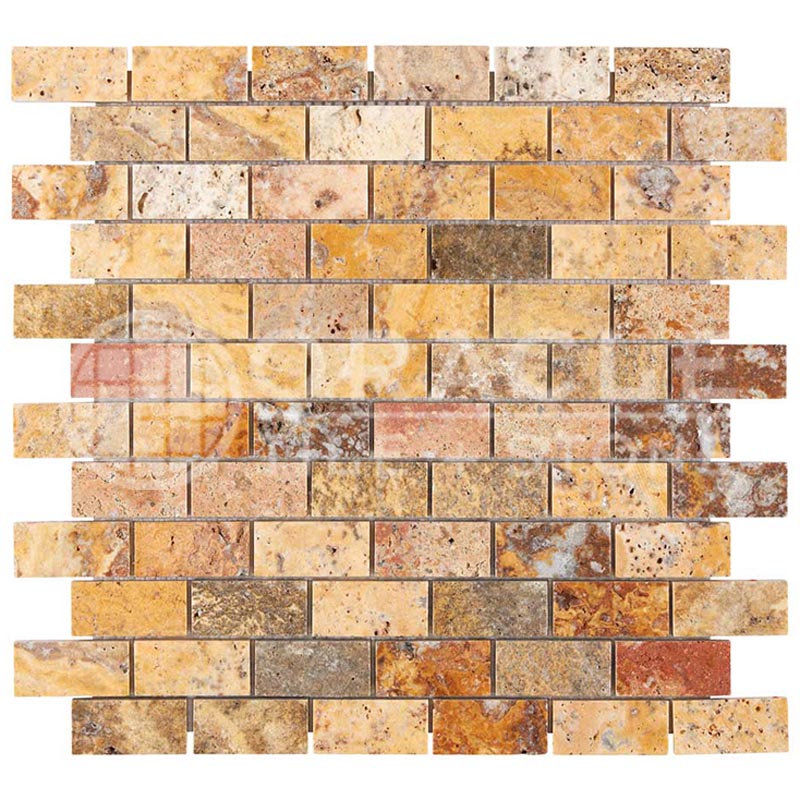 Scabos Travertine - 1" X 2" Brick Mosaic Tile