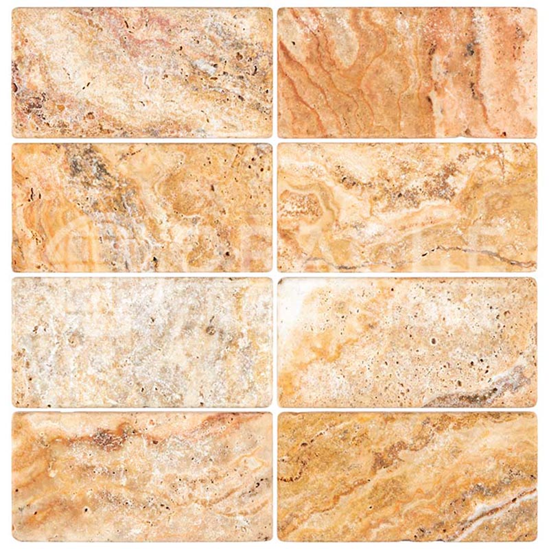 Scabos	Travertine	3" X 6"	Tile - (Cross-cut)	Tumbled