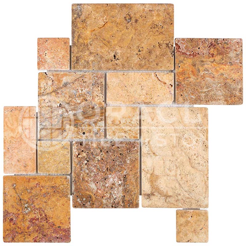 Scabos Travertine -  OPUS Pattern (4-Pcs.) Interlocking Mosaic Tile