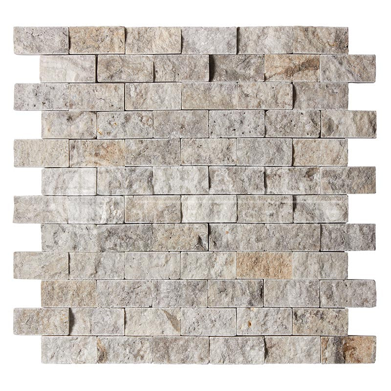 Silver Travertine - 1" X 2" Brick Mosaic Tile