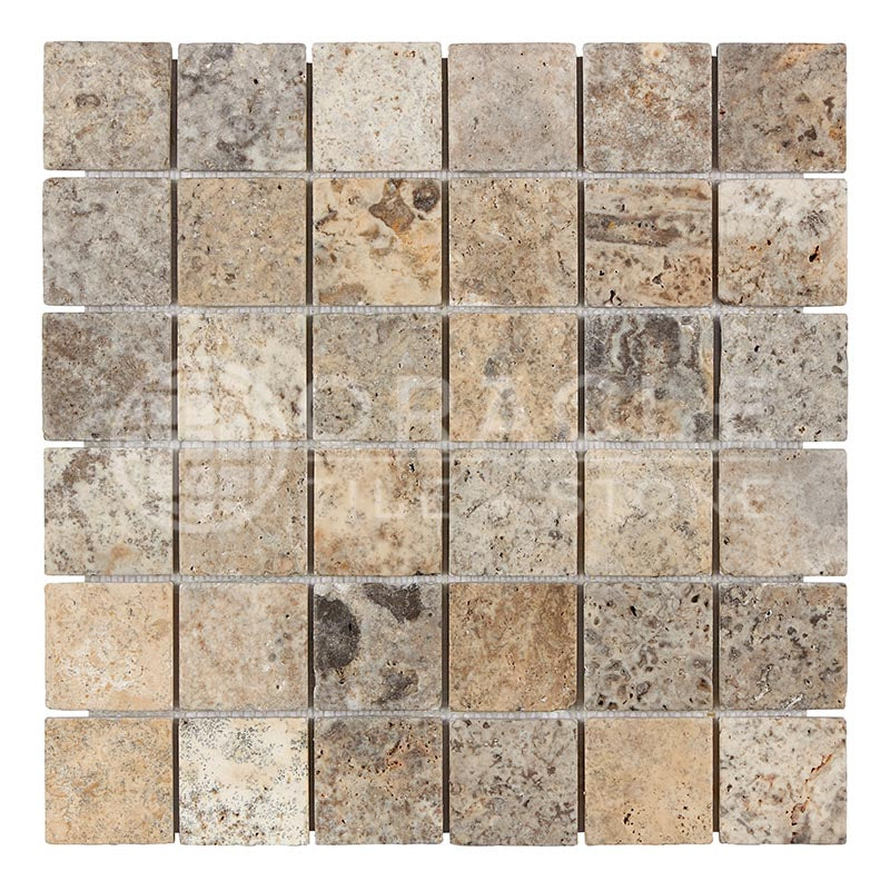 Silver Travertine - 2" X 2" Mosaic Tile