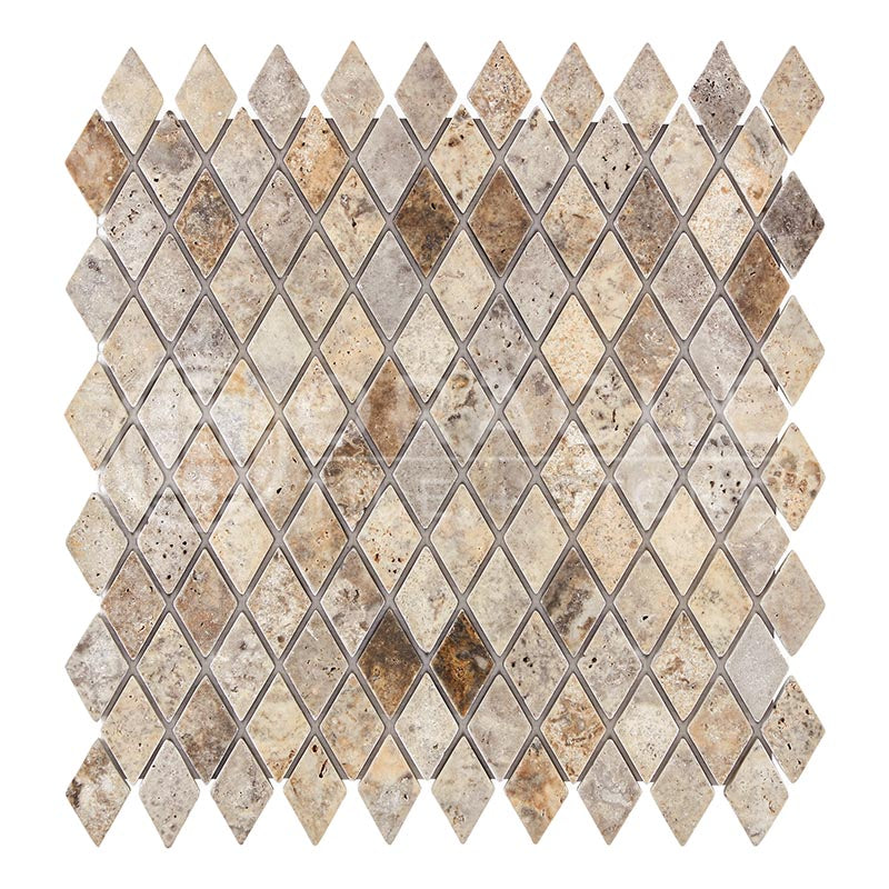 Silver Travertine - 1" X 2" Diamond (Rhomboid) Mosaic Tile