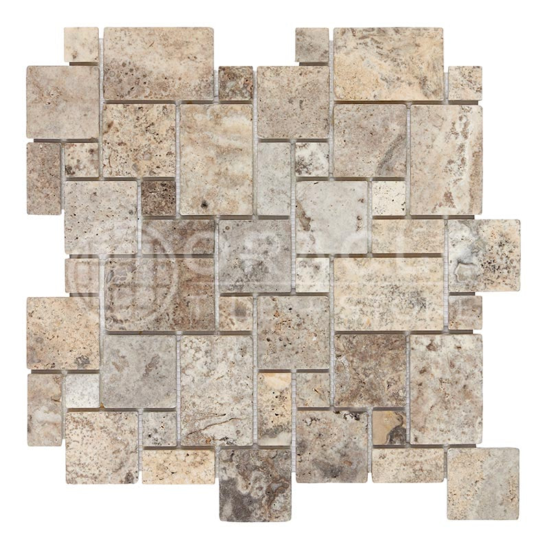 Silver Travertine - Mini-Versailles Pattern (Micro-Pattern) Mosaic Tile