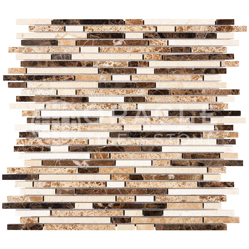 Spanish Mix Blend Marble (Emp. Light, Emp. Dark, Crema Marfil) - Bamboo / Matchsticks Mosaic Tile